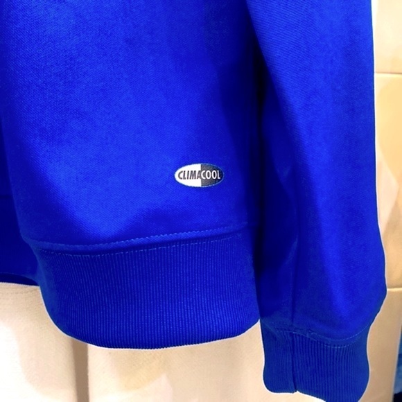 Men’s Adidas Blue & White Three Stripe Polyester Zip Up Athletic Track Jacket - Picture 9 of 11